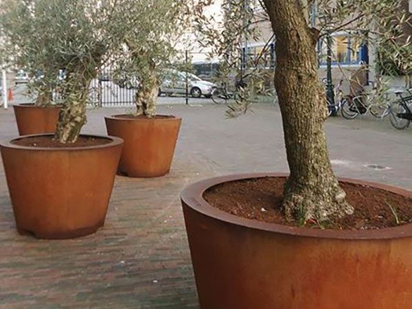 corten steel large tapered tree planters