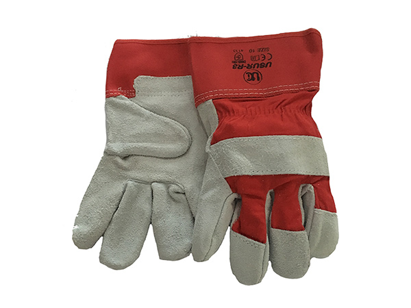 red and grey work gloves