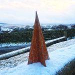 corten steel christmas tree outdoors