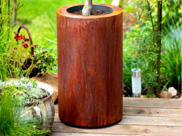 corten steel round garden planter